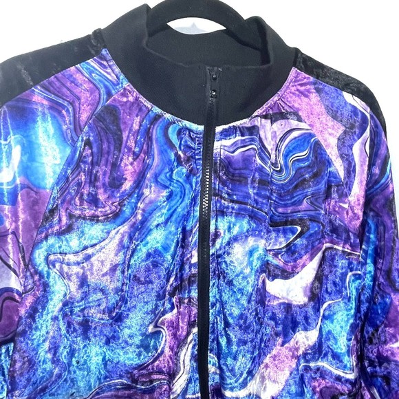 Victorious Soft Velvety Purple Marbled Tracksuit Zip up Top sz M - Picture 2 of 10